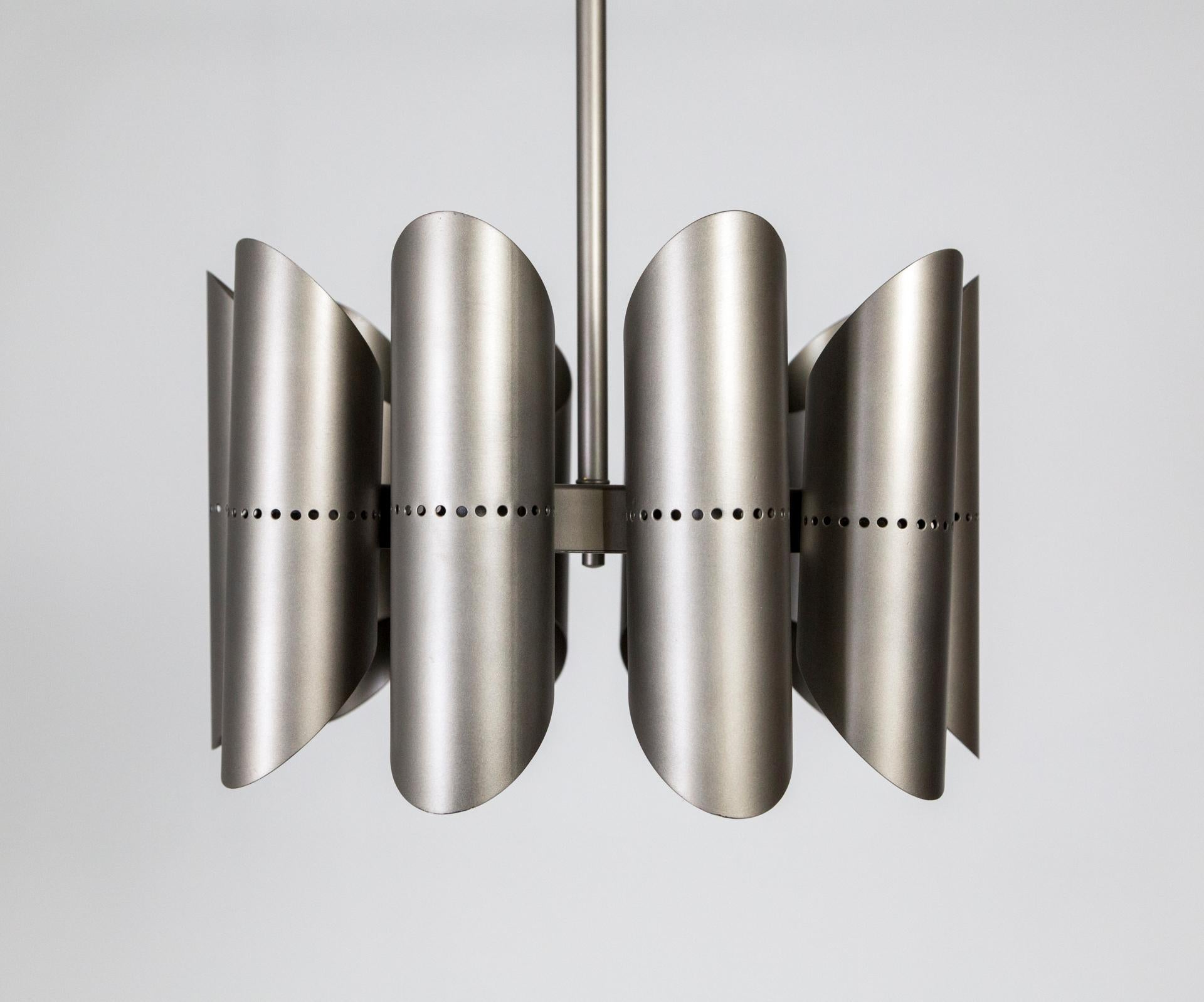 Mid Century Mod German 10-Light Graphite Pipe Pendant Light In Good Condition For Sale In San Francisco, CA