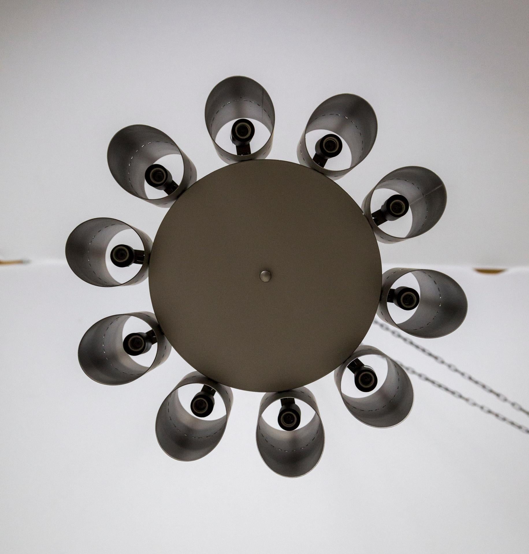 Metal Mid Century Mod German 10-Light Graphite Pipe Pendant Light For Sale