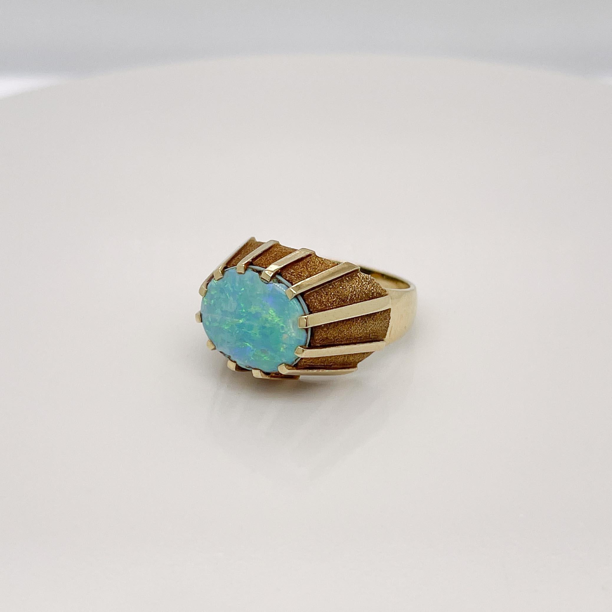 Mid-Century German 14k Gold & Opal Cabochon Modernist Signet Cocktail Ring In Good Condition In Philadelphia, PA