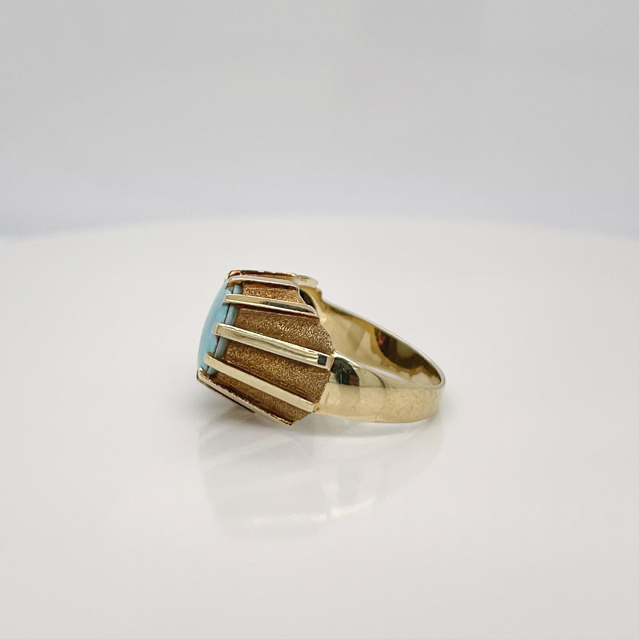 Women's Mid-Century German 14k Gold & Opal Cabochon Modernist Signet Cocktail Ring