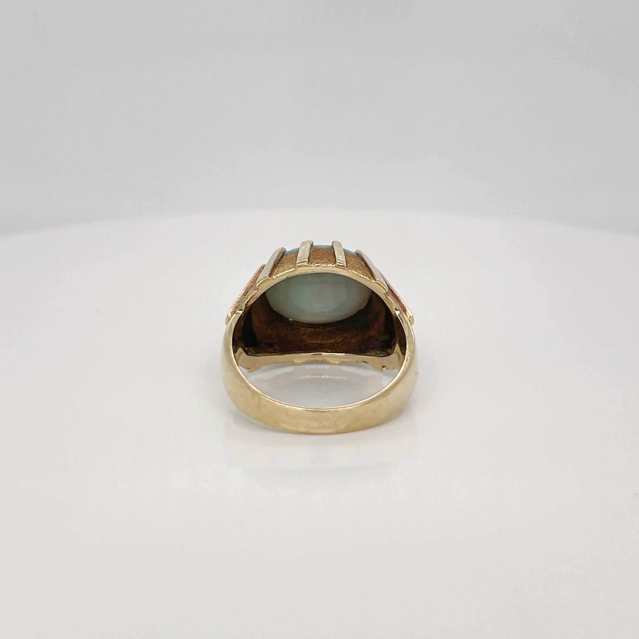 Mid-Century German 14k Gold & Opal Cabochon Modernist Signet Cocktail Ring 1