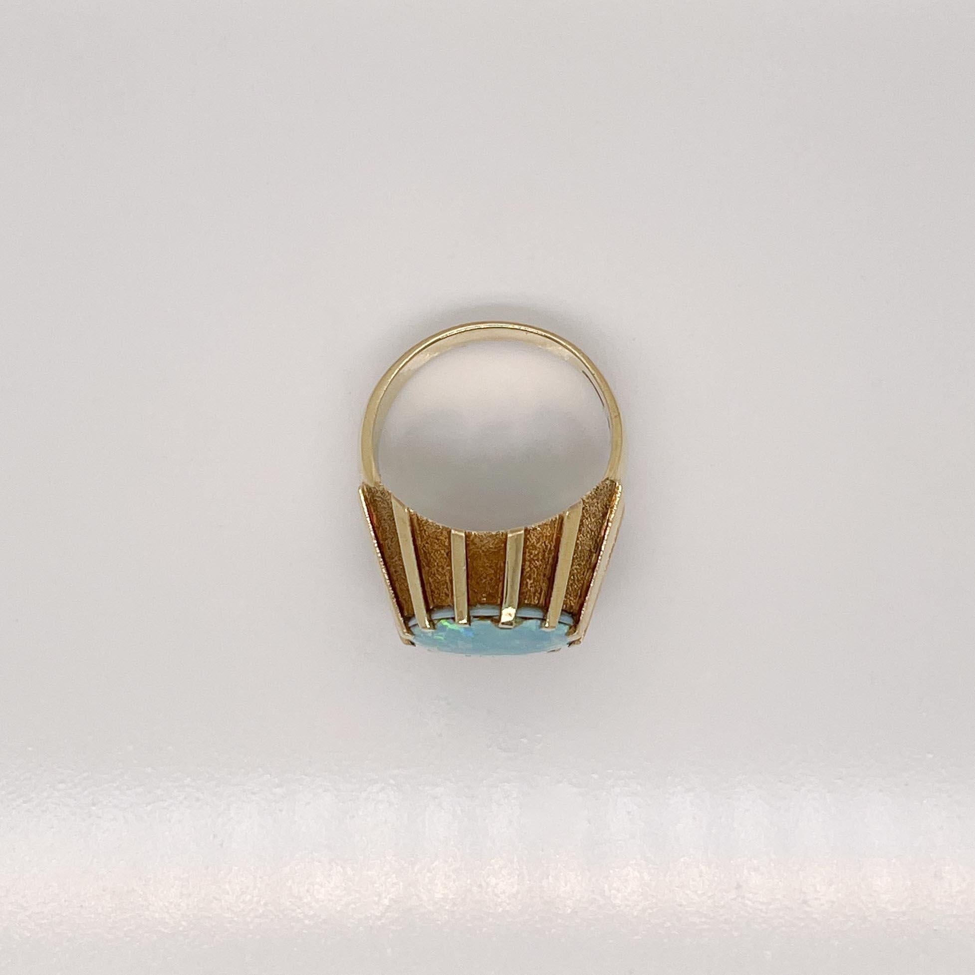 Mid-Century German 14k Gold & Opal Cabochon Modernist Signet Cocktail Ring 3