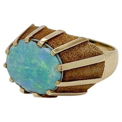 Mid-Century German 14k Gold & Opal Cabochon Modernist Signet Cocktail Ring