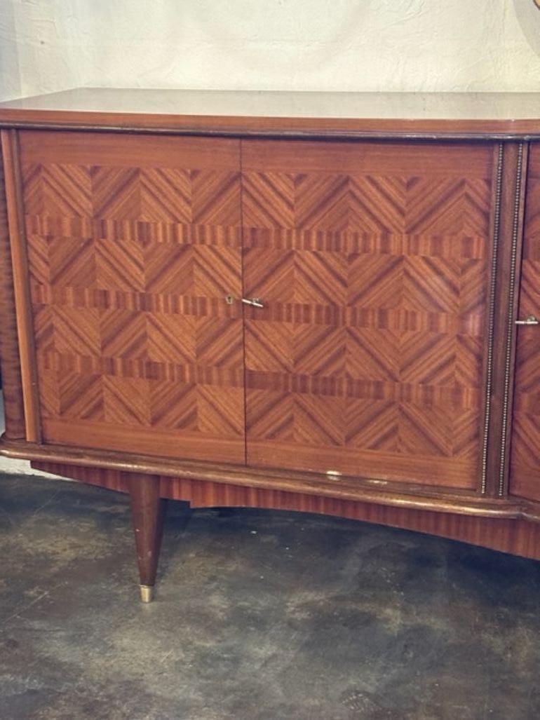 20th Century Mid Century German Art Deco Mahogany and Brass Patterned Sideboard For Sale