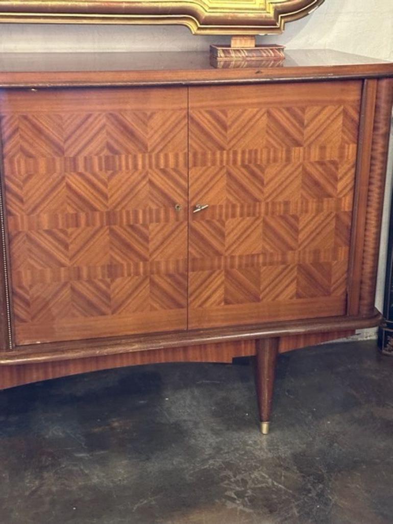 Mid Century German Art Deco Mahogany and Brass Patterned Sideboard For Sale 1