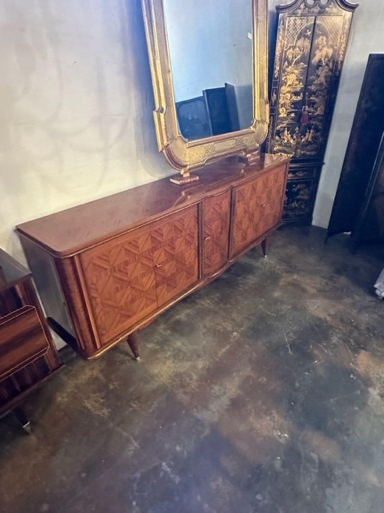 Mid Century German Art Deco Mahogany and Brass Patterned Sideboard For Sale 3