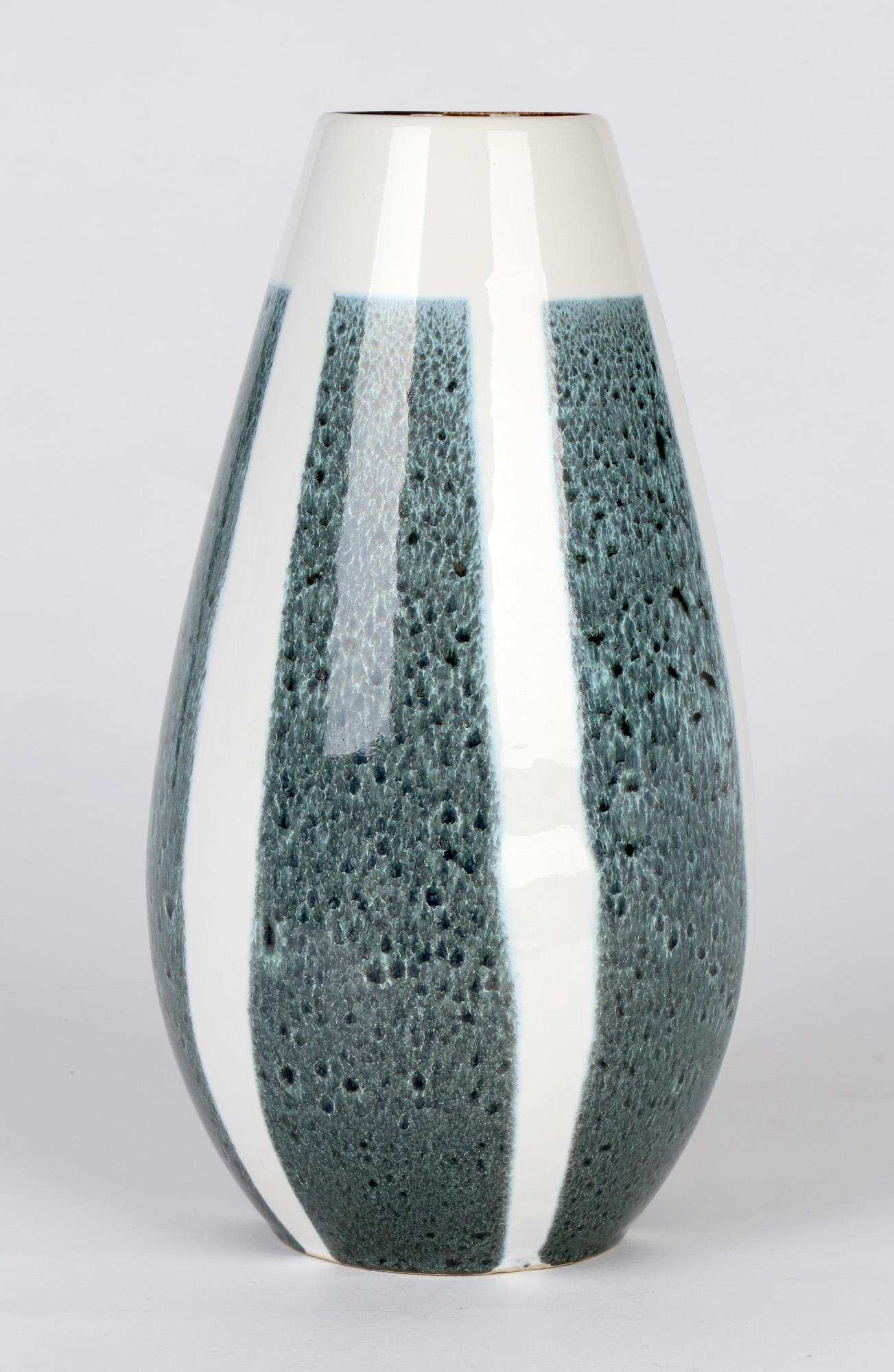 20th Century Mid-Century German Blue Panel Decorated Ceramic Vase For Sale