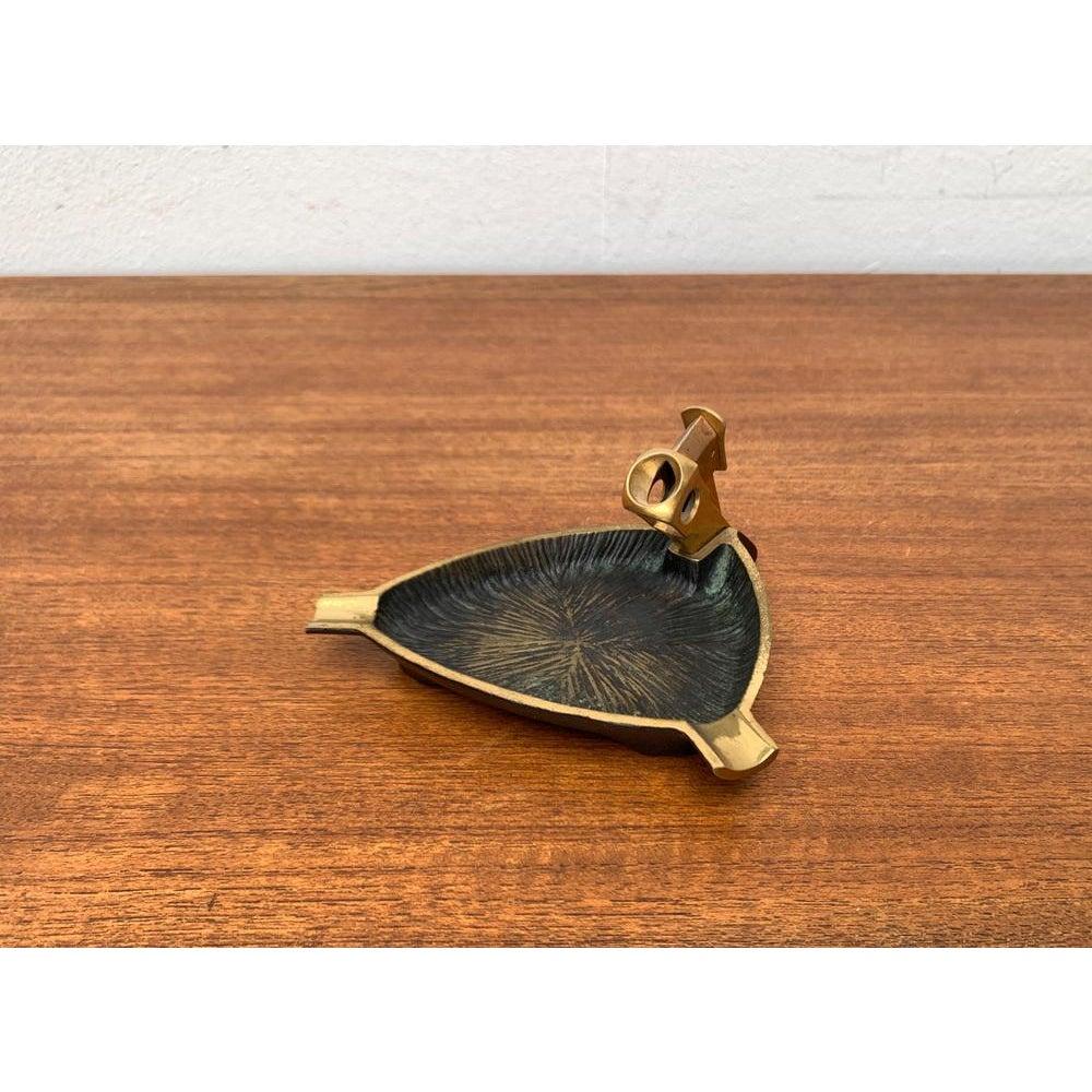 Mid-Century Modern Mid-Century German Brass Ashtray with Cigar Cutter, 1950s For Sale