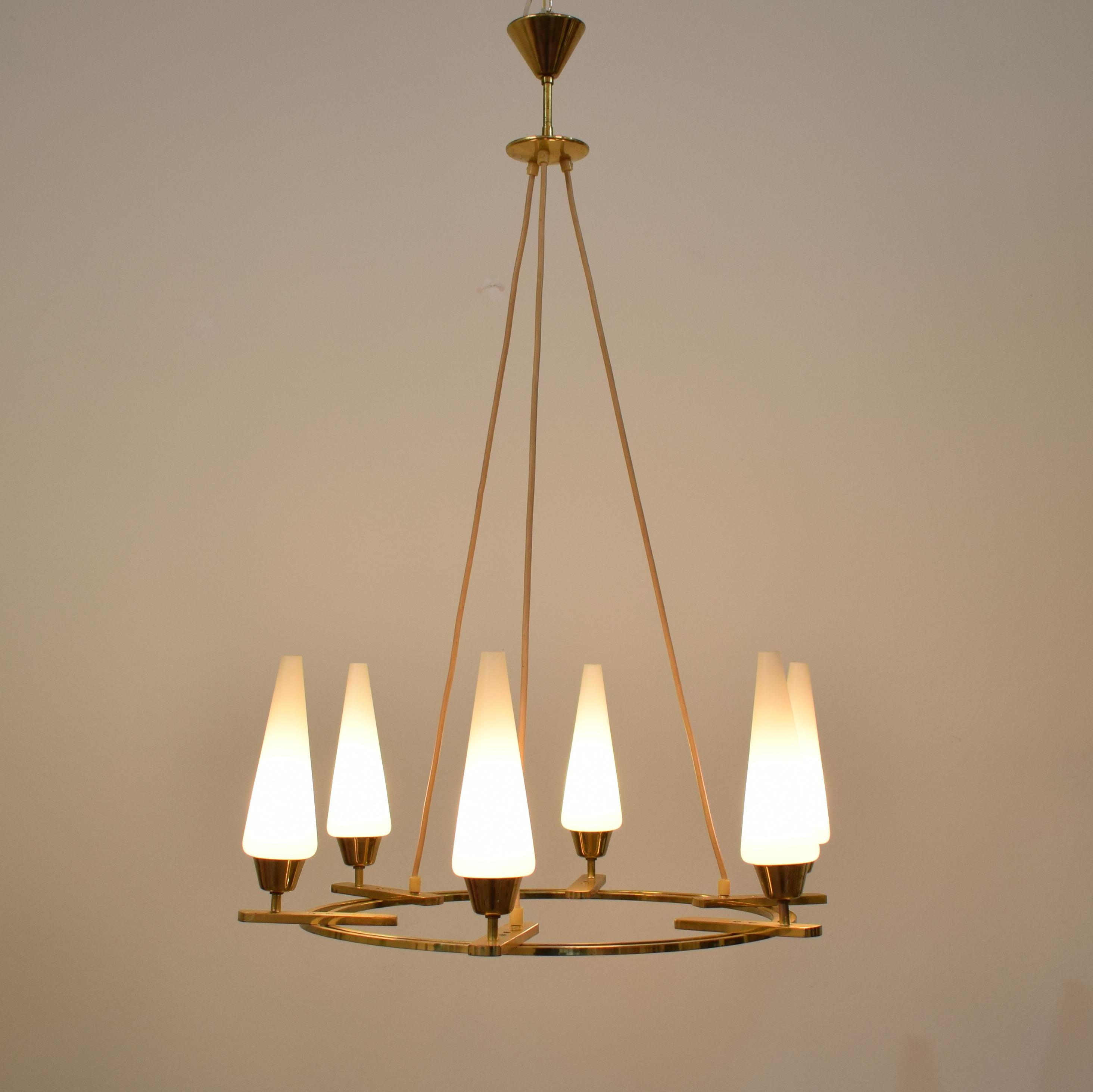 Late 20th Century Midcentury German Brass Chandelier by Vereinigte Werkstätten München