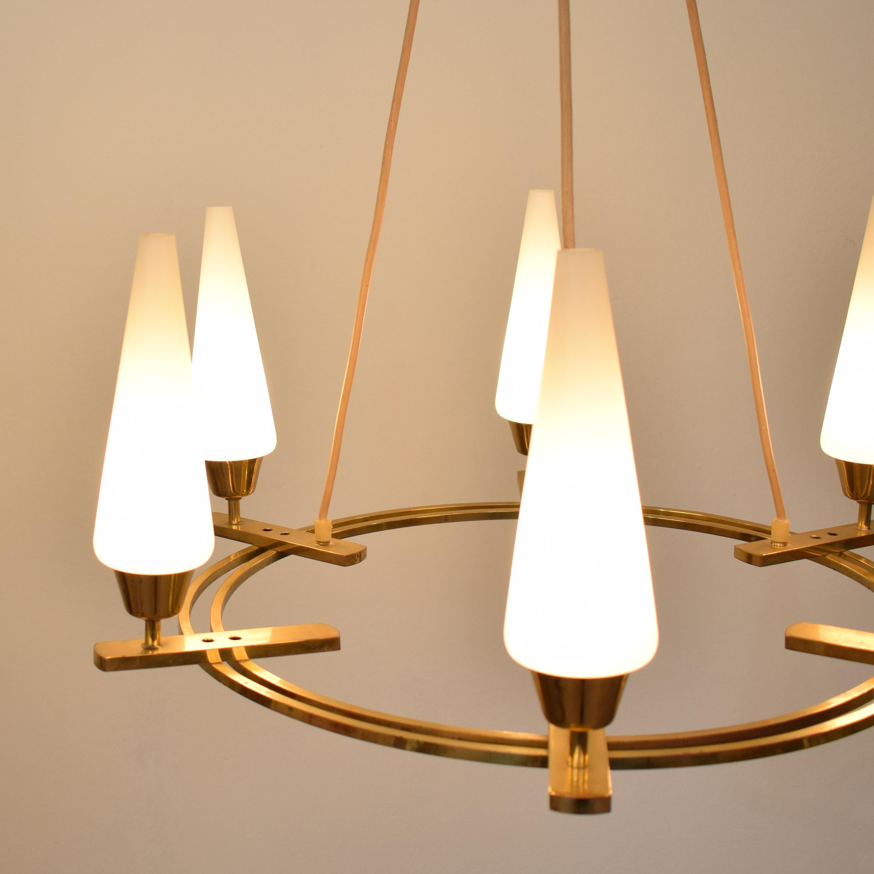 Midcentury German Brass Chandelier by Vereinigte Werkstätten München 2