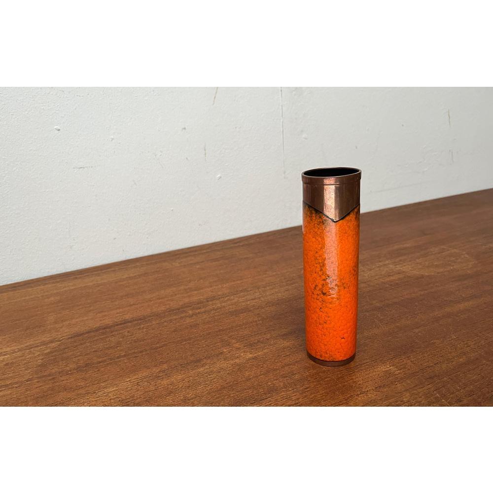 Allemand Vase en cuivre de lave gras Brutalist allemand du milieu du siècle, années 1960 en vente