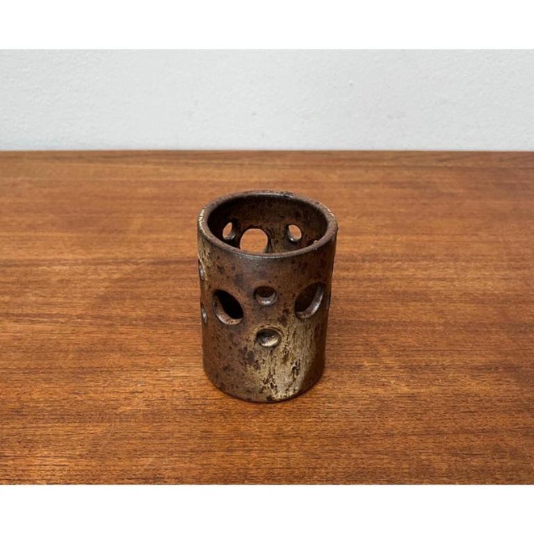 Mid-Century German Brutalist Handmade Pottery Candleholder, 1960s In Excellent Condition For Sale In Hamburg, DE