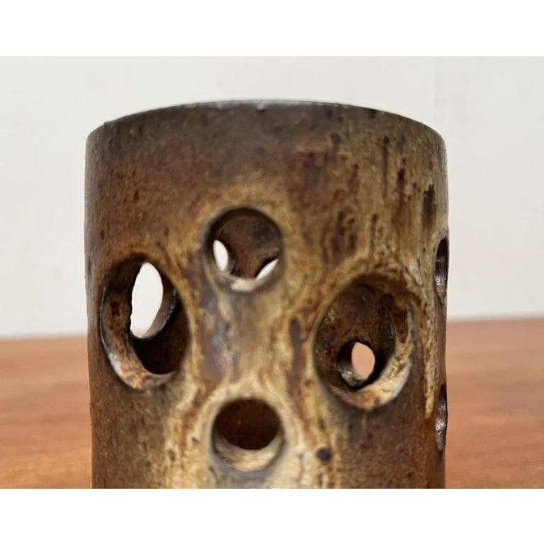 Mid-Century German Brutalist Handmade Pottery Candleholder, 1960s For Sale 1