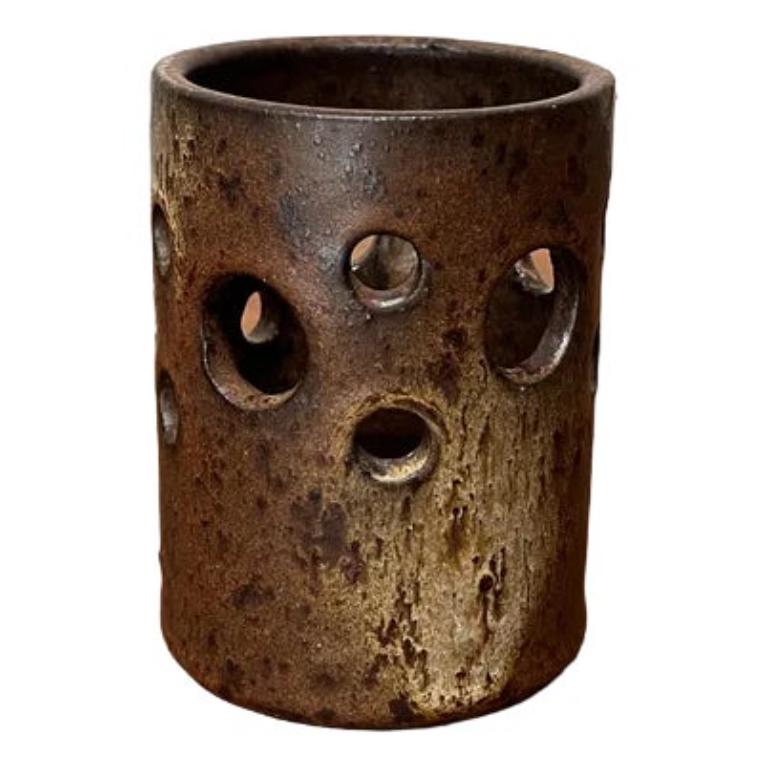 Mid-Century German Brutalist Handmade Pottery Candleholder, 1960s For Sale