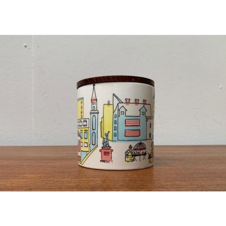 Scatola o barattolo per biscotti in ceramica tedesca di metà secolo con coperchio in teak, anni '60 In condizioni ottime in vendita a Hamburg, DE