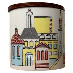 Vintage Mid-Century German Ceramic Box or Cookie Jar with Teak Lid, 1960s