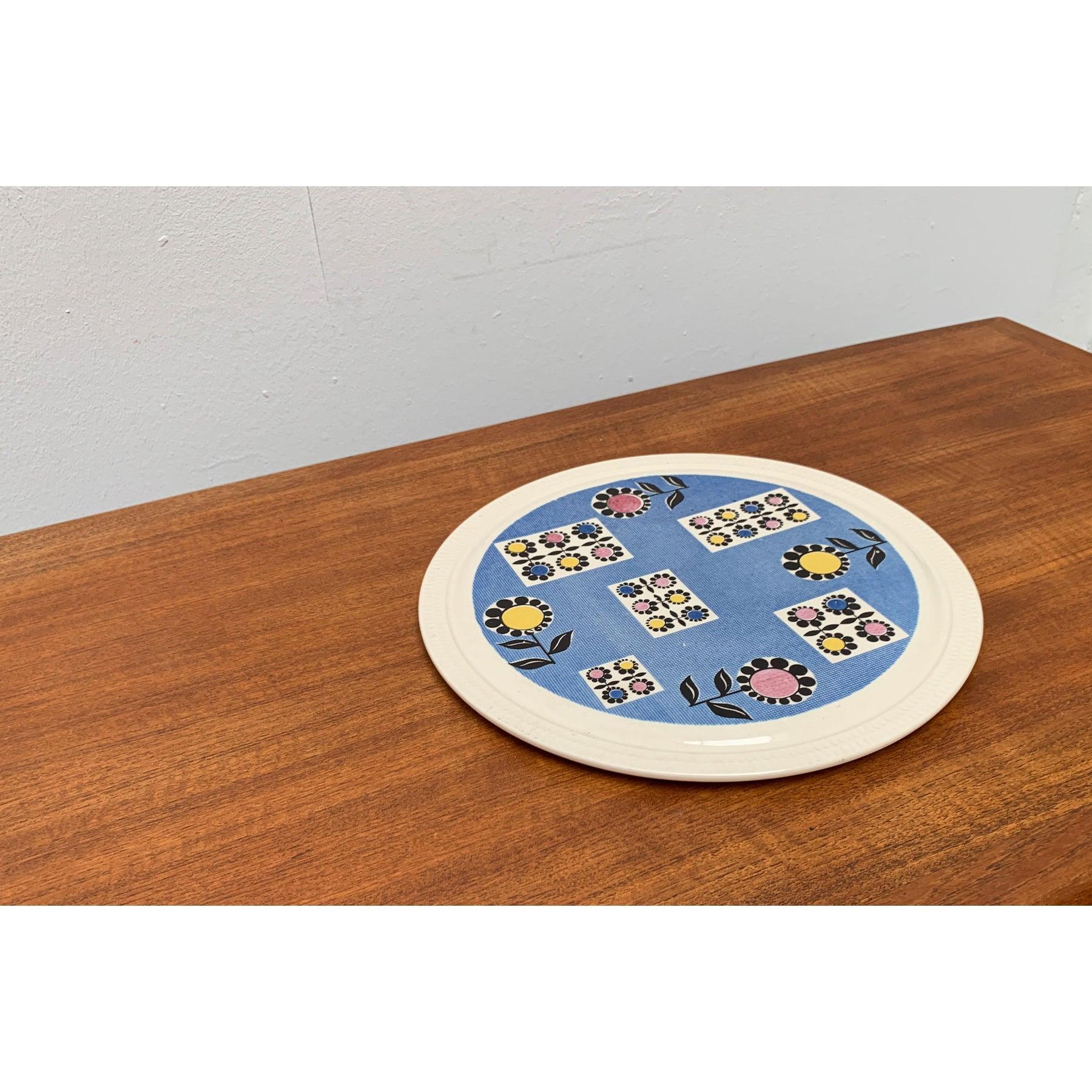 Mid-Century Modern Mid-Century German Ceramic Cake Plate with Flower Motifs from Limburg, 1960s For Sale