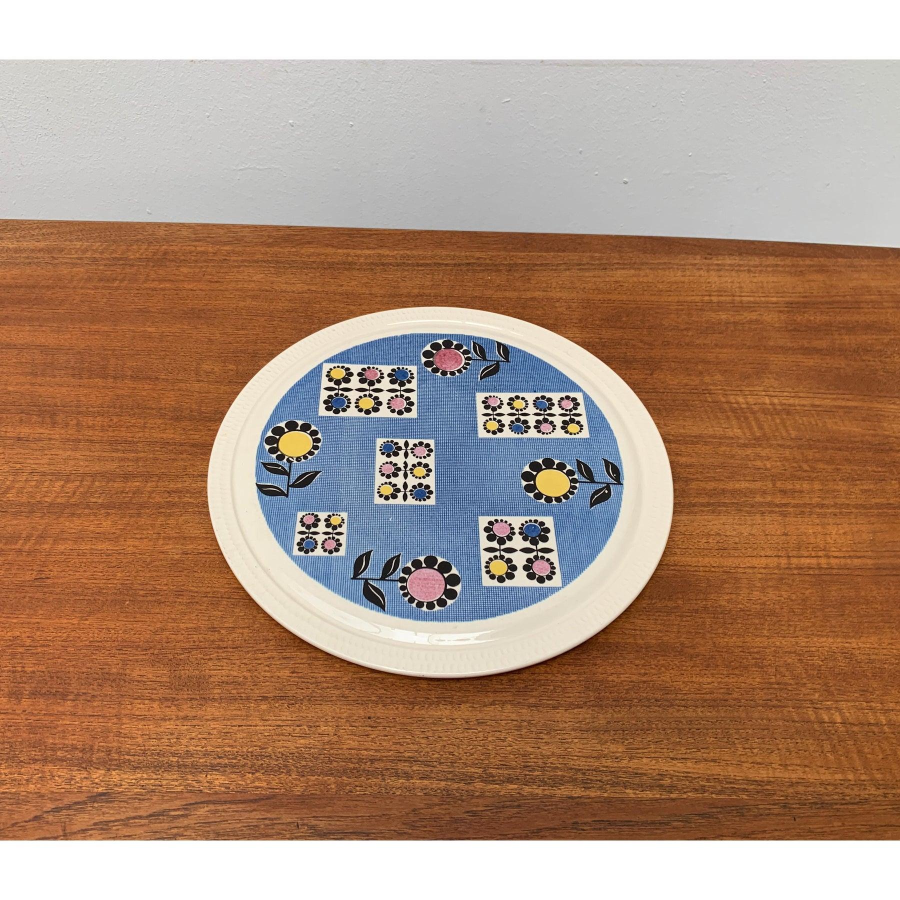20th Century Mid-Century German Ceramic Cake Plate with Flower Motifs from Limburg, 1960s For Sale