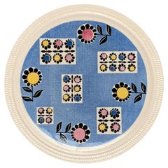 Vintage Mid-Century German Ceramic Cake Plate with Flower Motifs from Limburg, 1960s