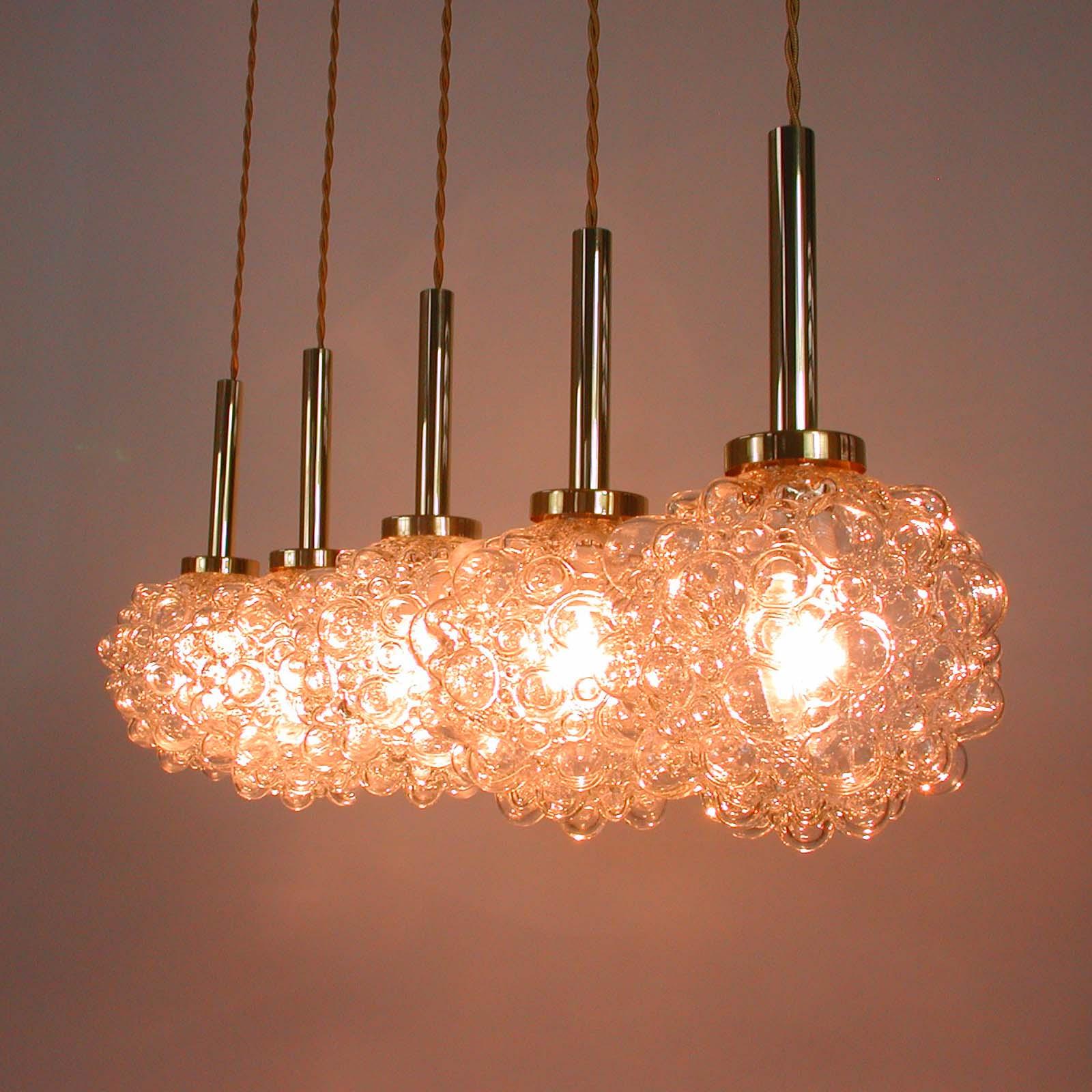 Midcentury German Clear Bubble and Brass Pendant, 1960s For Sale 7