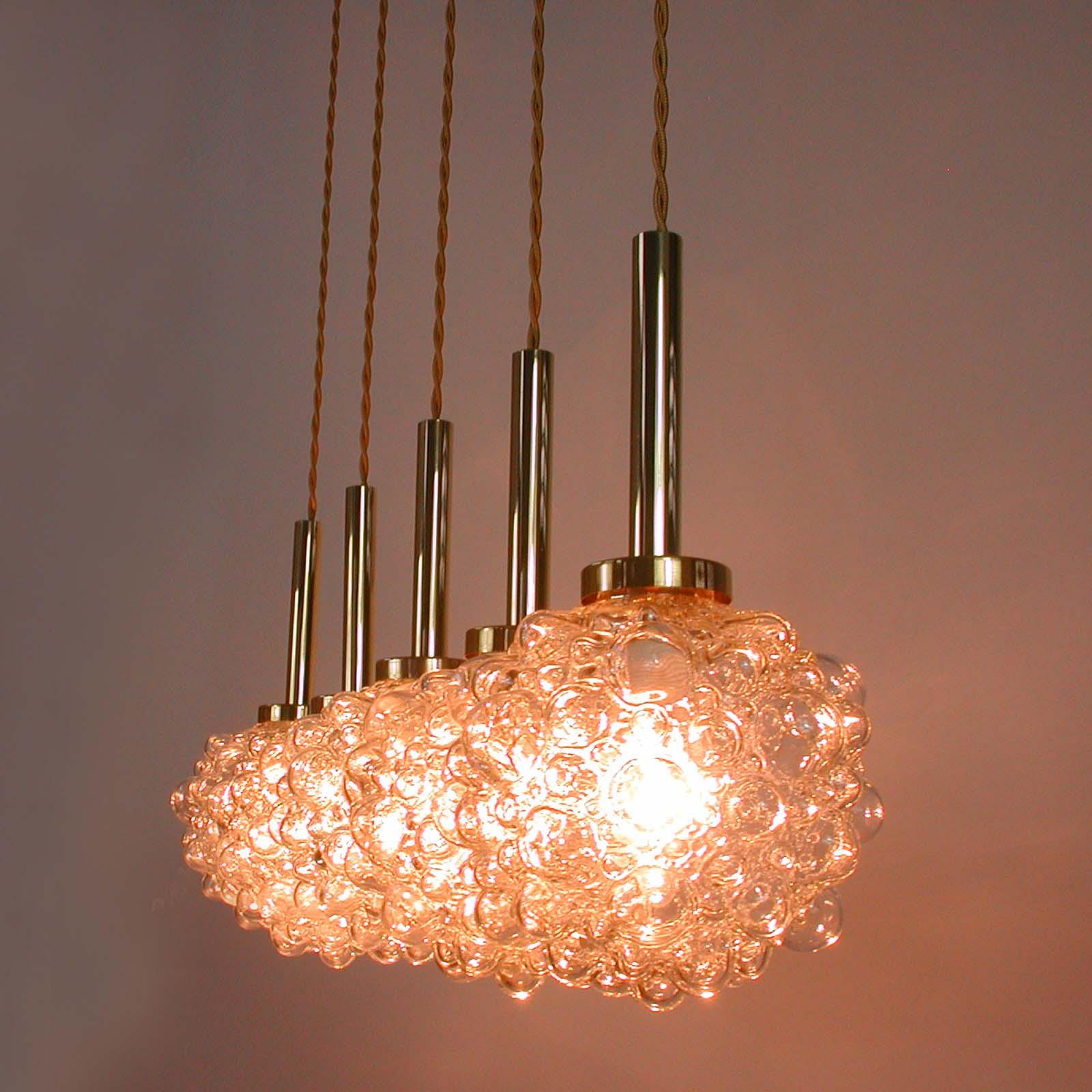 Midcentury German Clear Bubble and Brass Pendant, 1960s For Sale 8