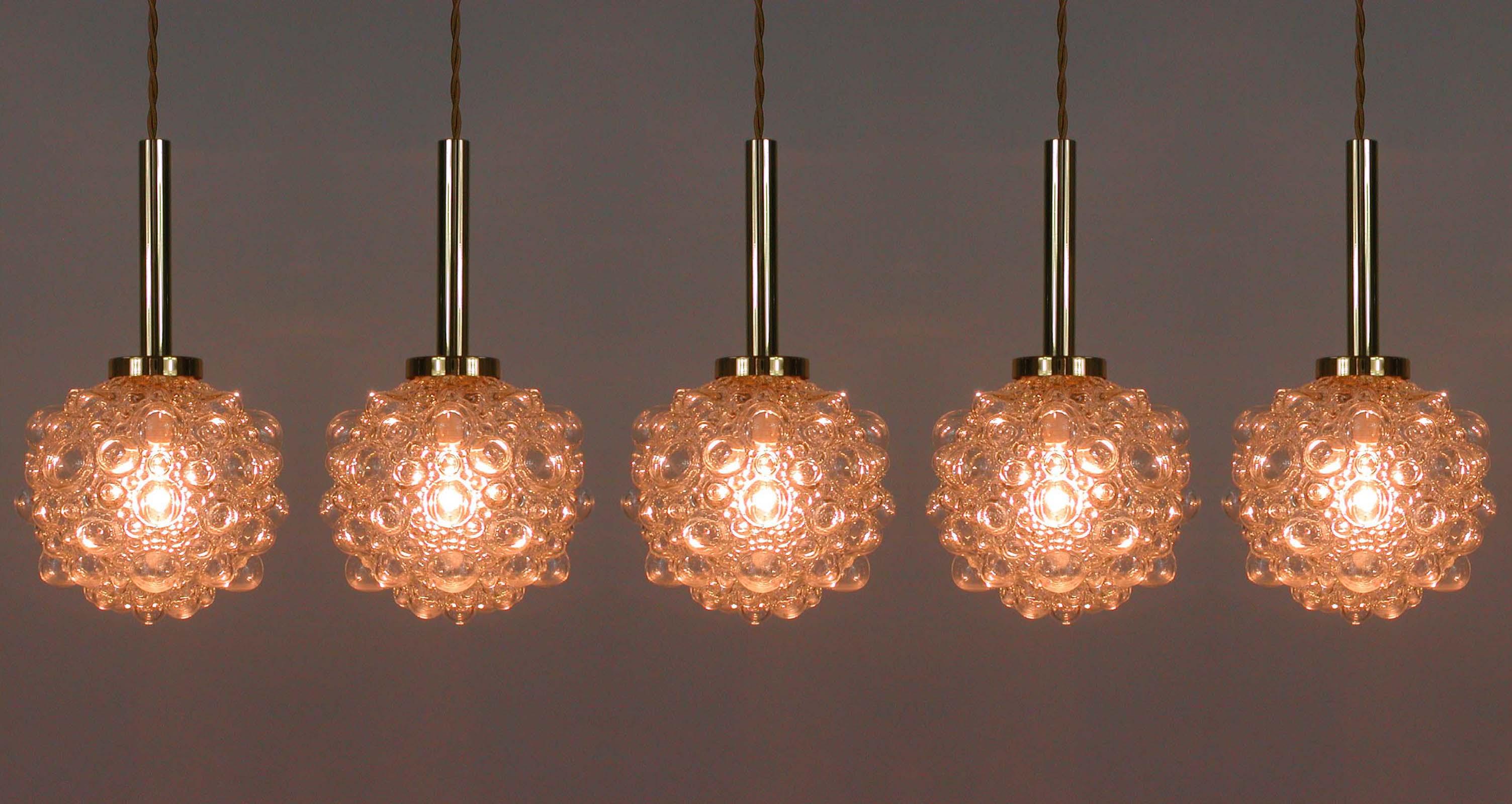 Midcentury German Clear Bubble and Brass Pendant, 1960s For Sale 9