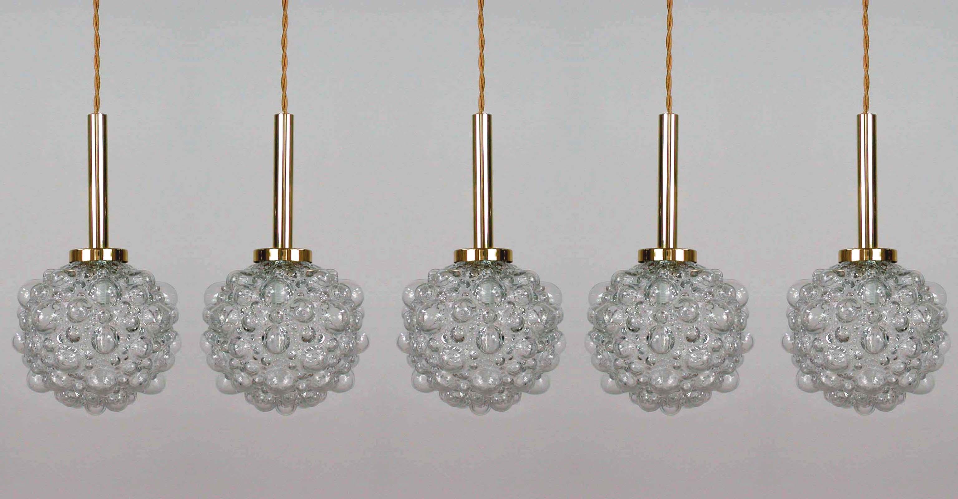 Mid-Century Modern Midcentury German Clear Bubble and Brass Pendant, 1960s For Sale