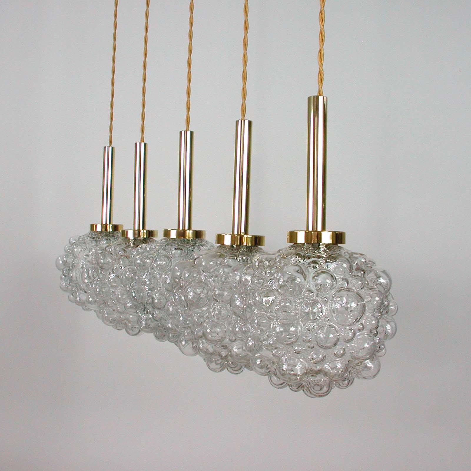 Mid-20th Century Midcentury German Clear Bubble and Brass Pendant, 1960s For Sale