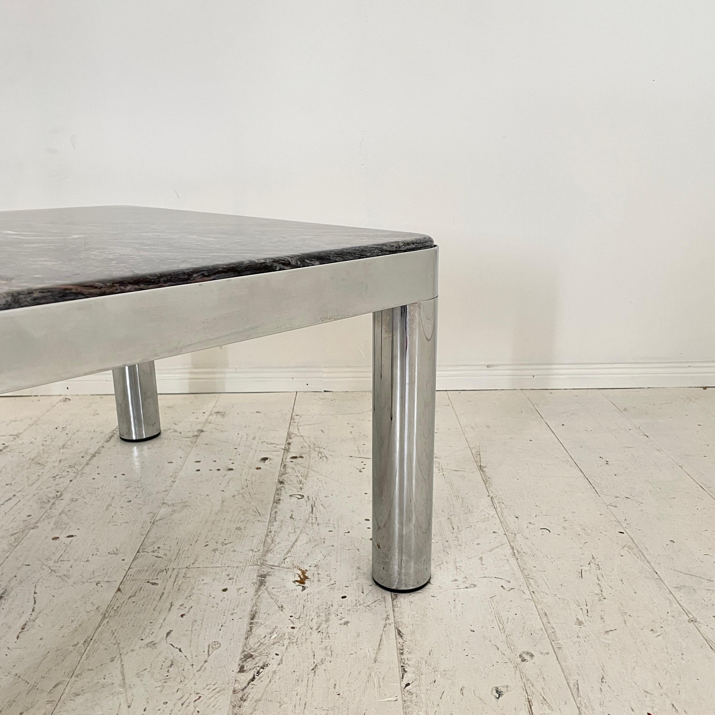 Mid-Century German Coffee Table in Chrome and Marble, around 1971 For Sale 3