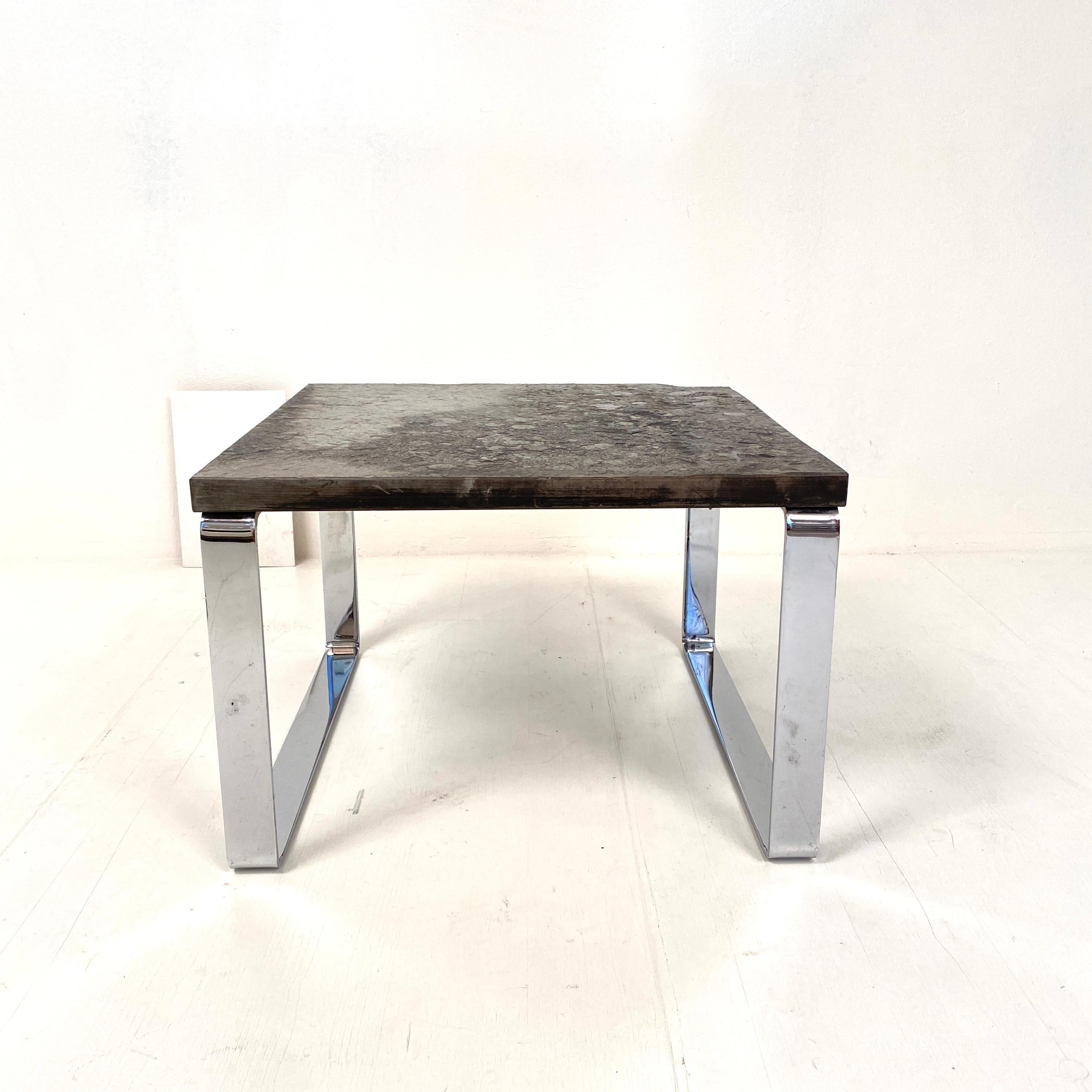 Mid Century German Coffee Table Primus 1062 by Draenert in Chrome and Slate 1970 2