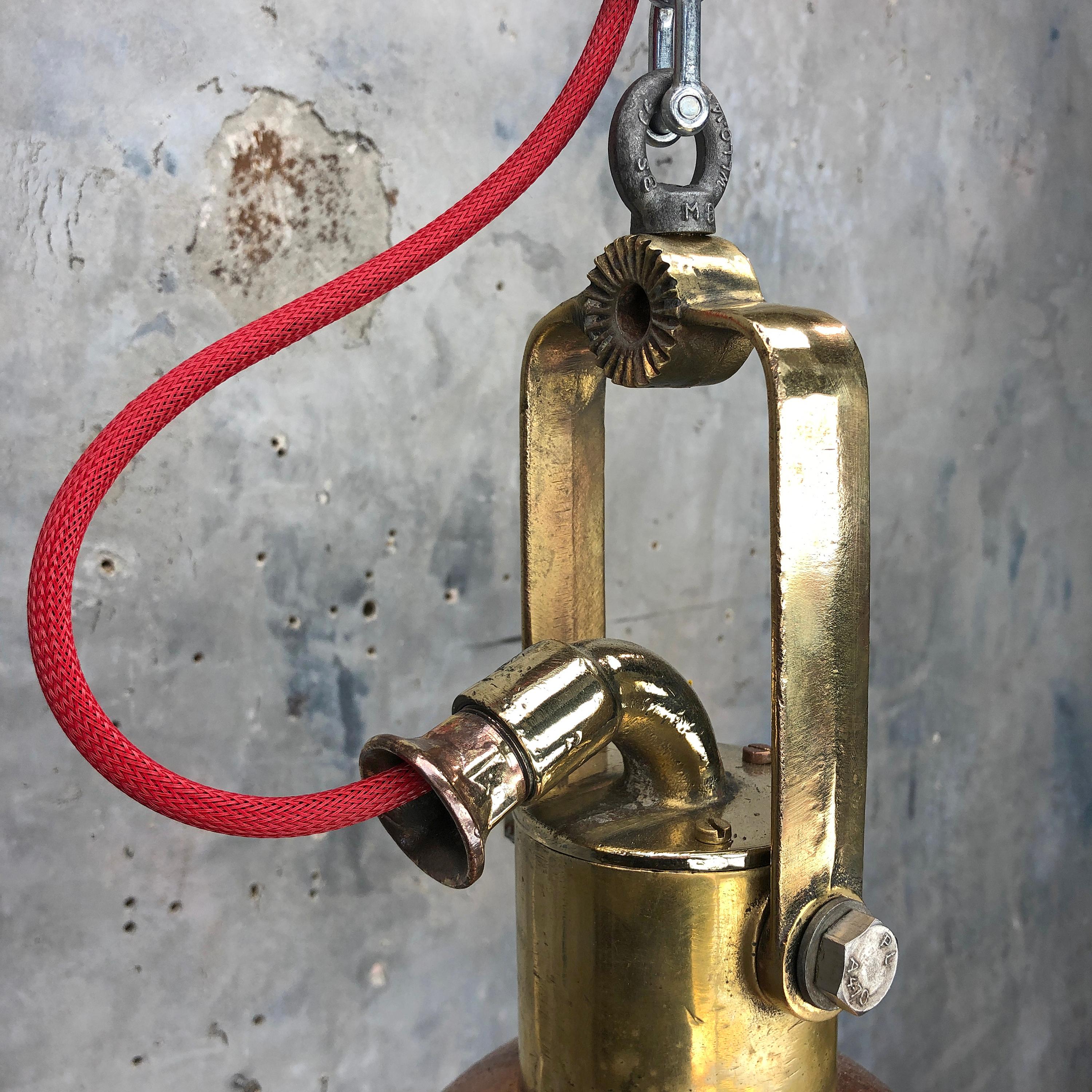 Midcentury German Copper, Cast Brass and Glass Industrial Marine Pendant Light 8