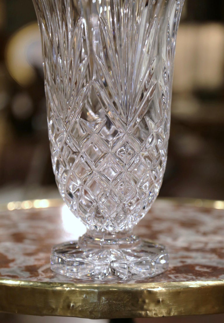 Hand-Crafted Mid-Century German Crystal Noritake Vase with Etched Geometric and Leaf Motifs For Sale