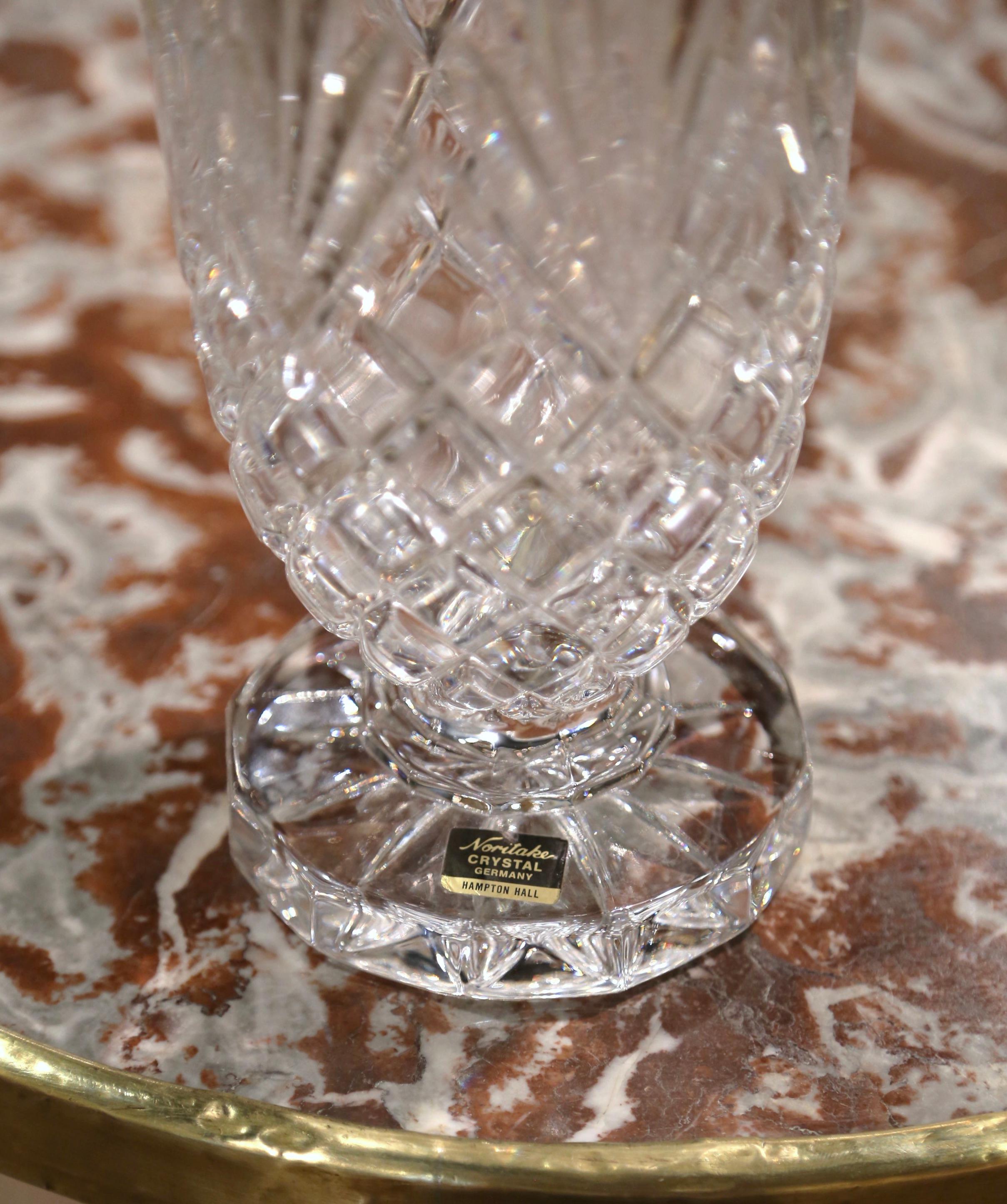 Neoclassical Mid-Century German Crystal Noritake Vase with Etched Geometric and Leaf Motifs For Sale