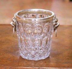 Mid-Century German Cut Crystal Wine Cooler with Silverplate Lion Handles