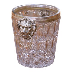 Mid-Century German Cut Crystal Wine Cooler with Silverplate Lion Handles