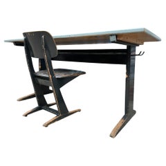 Mid Century German Design Child’s Desk & Chair Style of Jean Prouve