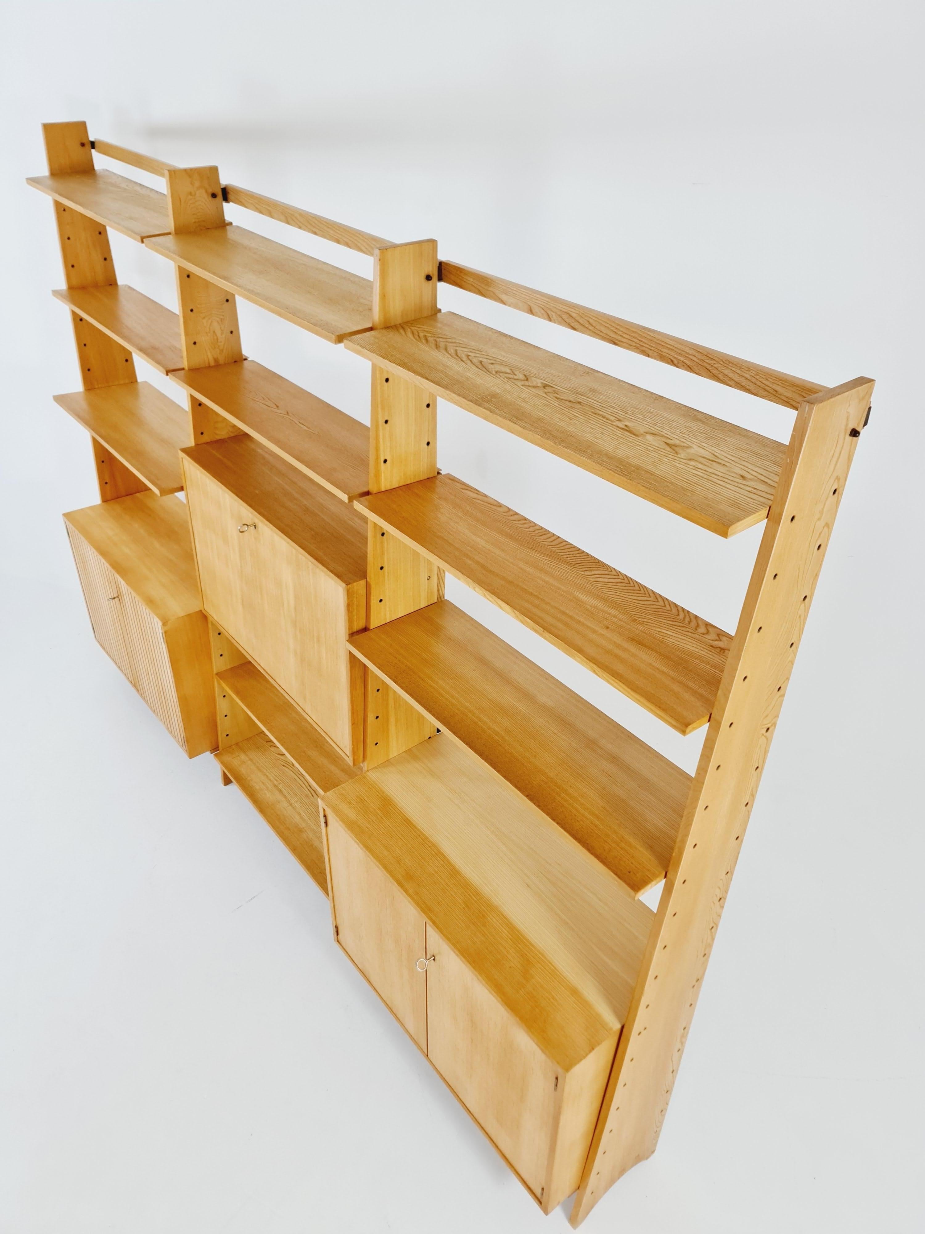 Mid-Century German freestanding vintage library bookcase shelf, 3-parts, 1960s For Sale 11