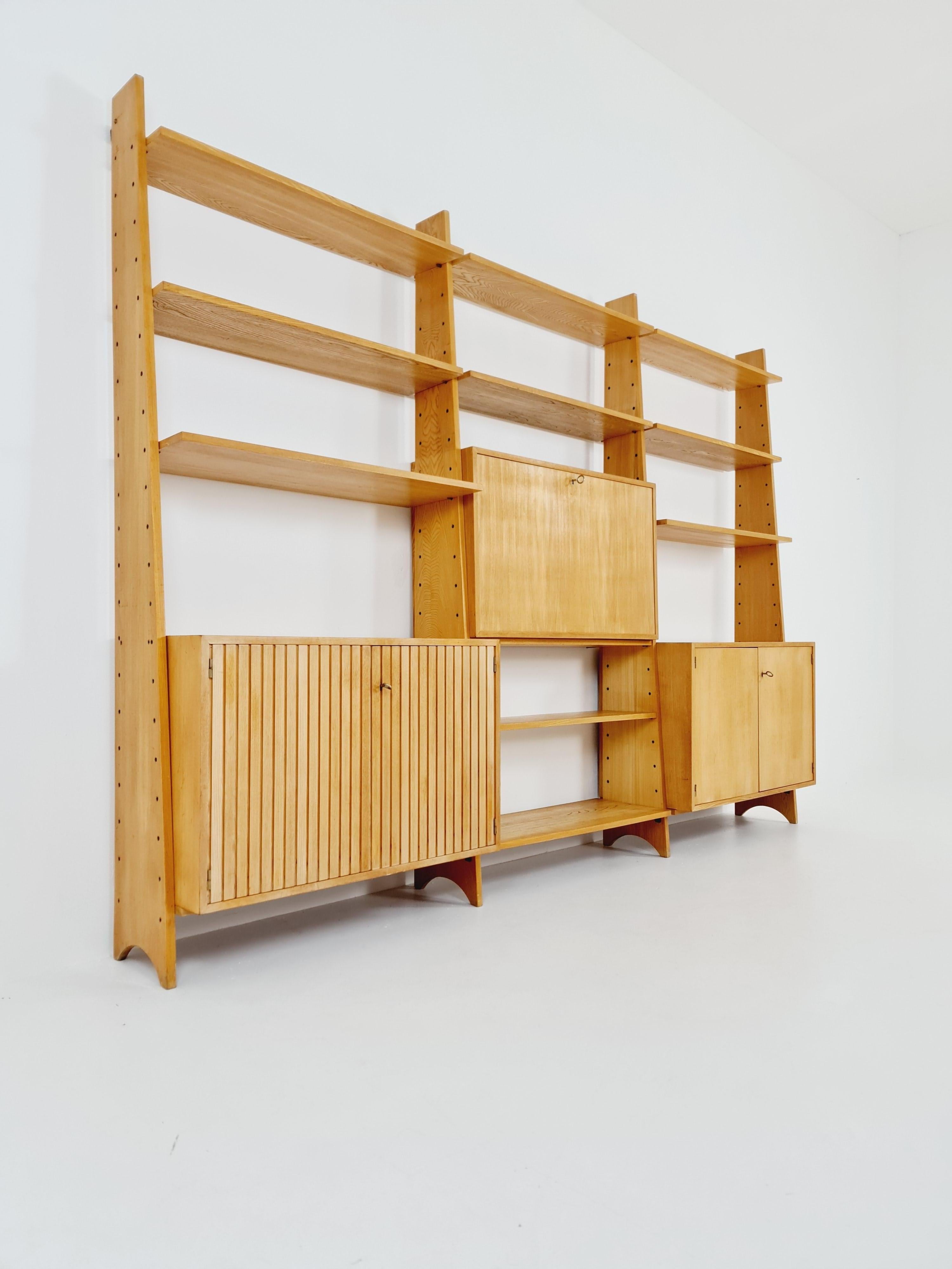 Mid-Century German freestanding vintage library bookcase shelf, 3-parts, 1960s In Good Condition For Sale In Gaggenau, DE
