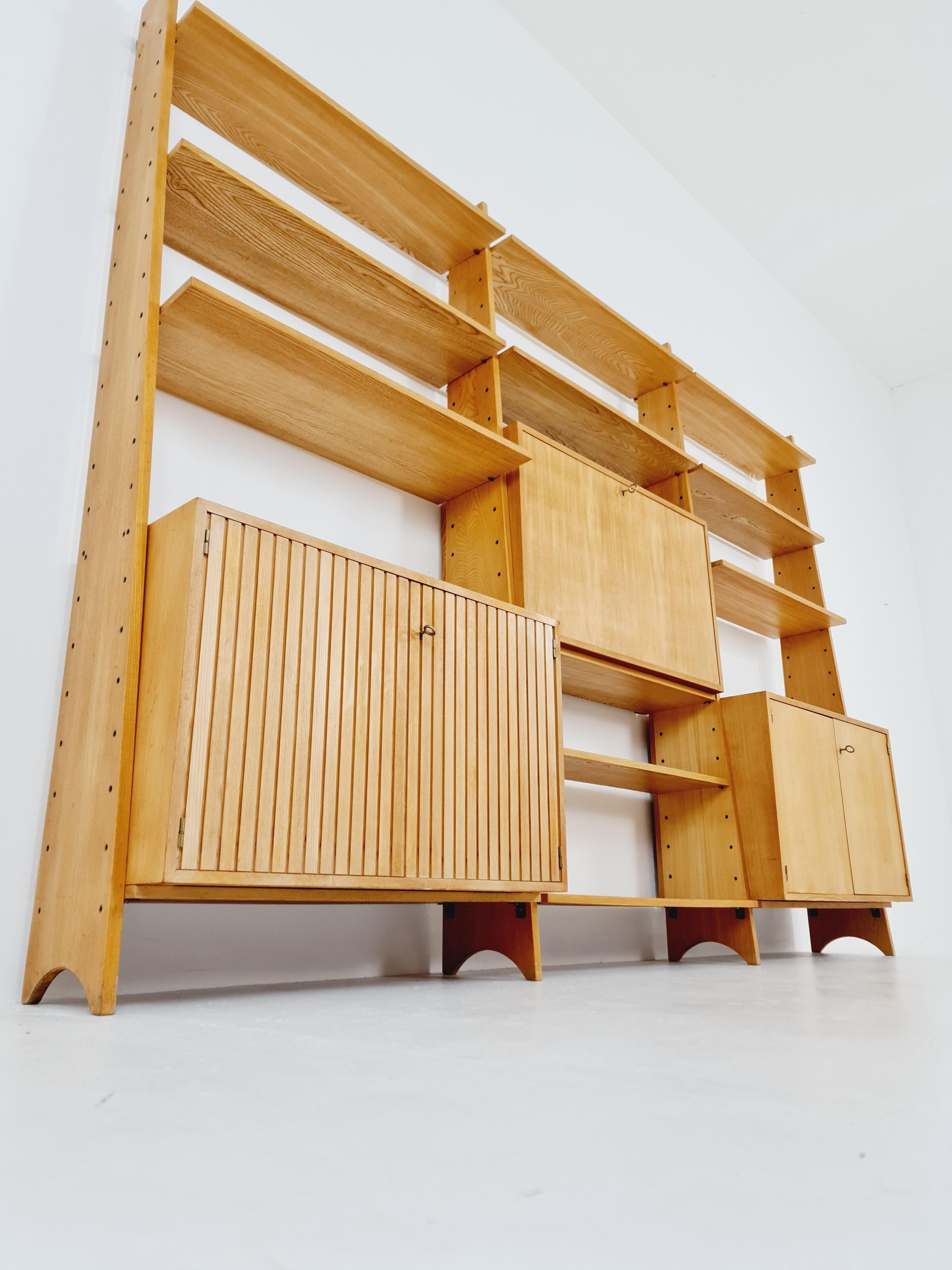 Mid-20th Century Mid-Century German freestanding vintage library bookcase shelf, 3-parts, 1960s For Sale