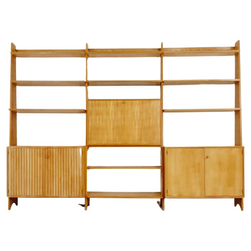 Danish teak room divider modular vintage library bookcase shelf-system ...