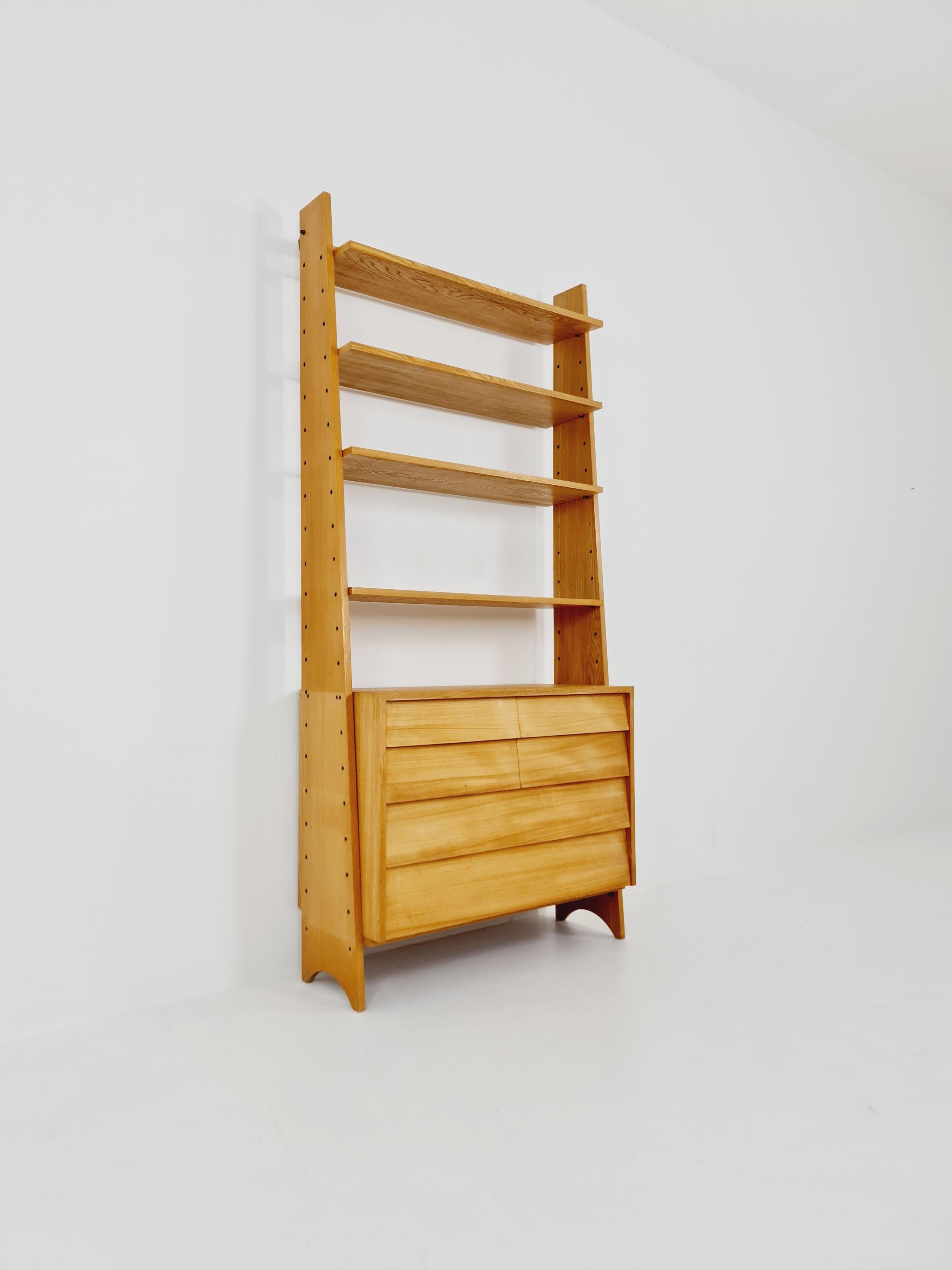 Mid-Century Modern Mid-Century German freestanding vintage library bookcase shelf Cheast of drawers For Sale