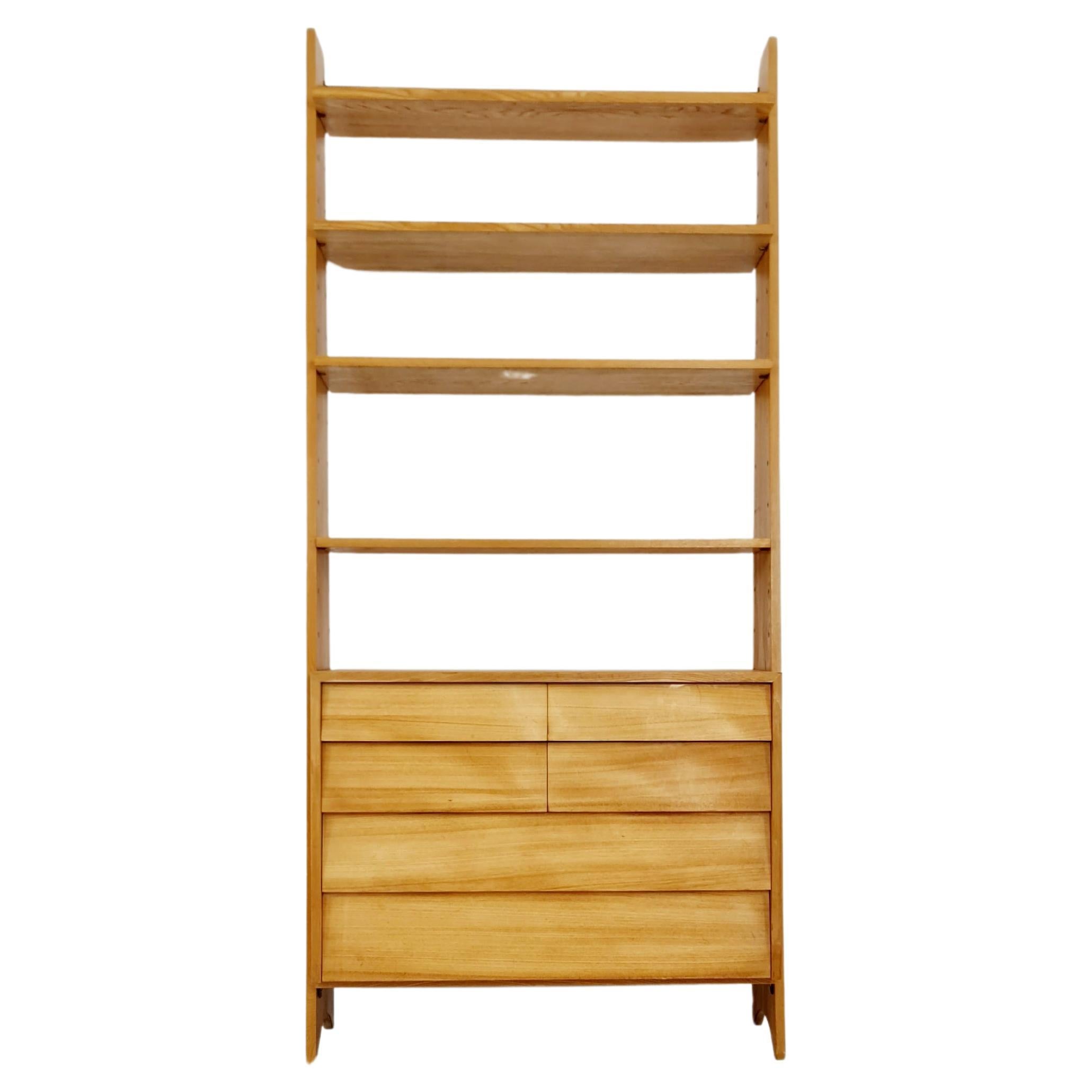 Mid-Century German freestanding vintage library bookcase shelf Cheast of drawers For Sale