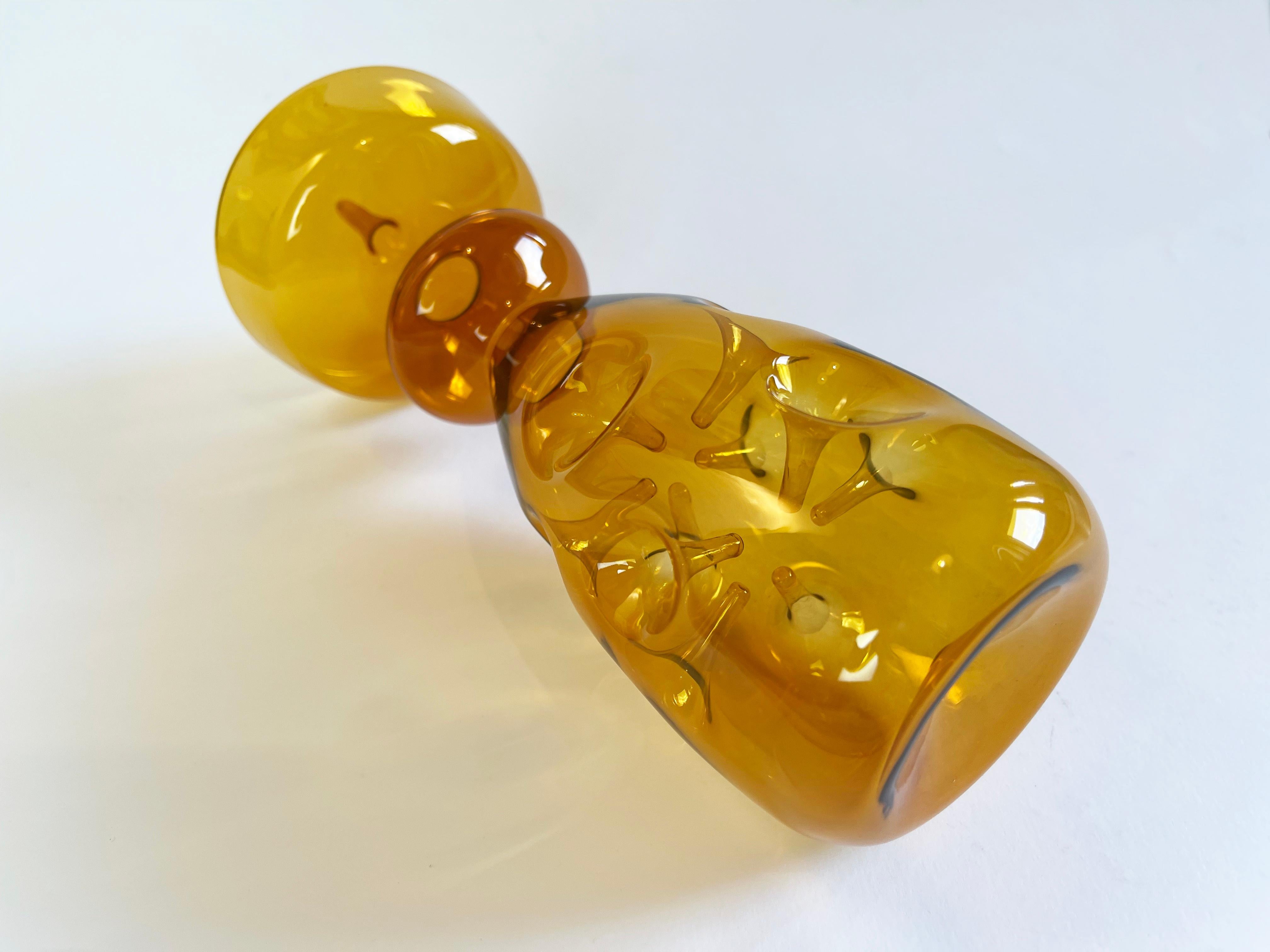 Hand-Crafted Mid-Century German GDR Amber Art Glass Candlestick 'Grenade' by Albin Schaedel  For Sale
