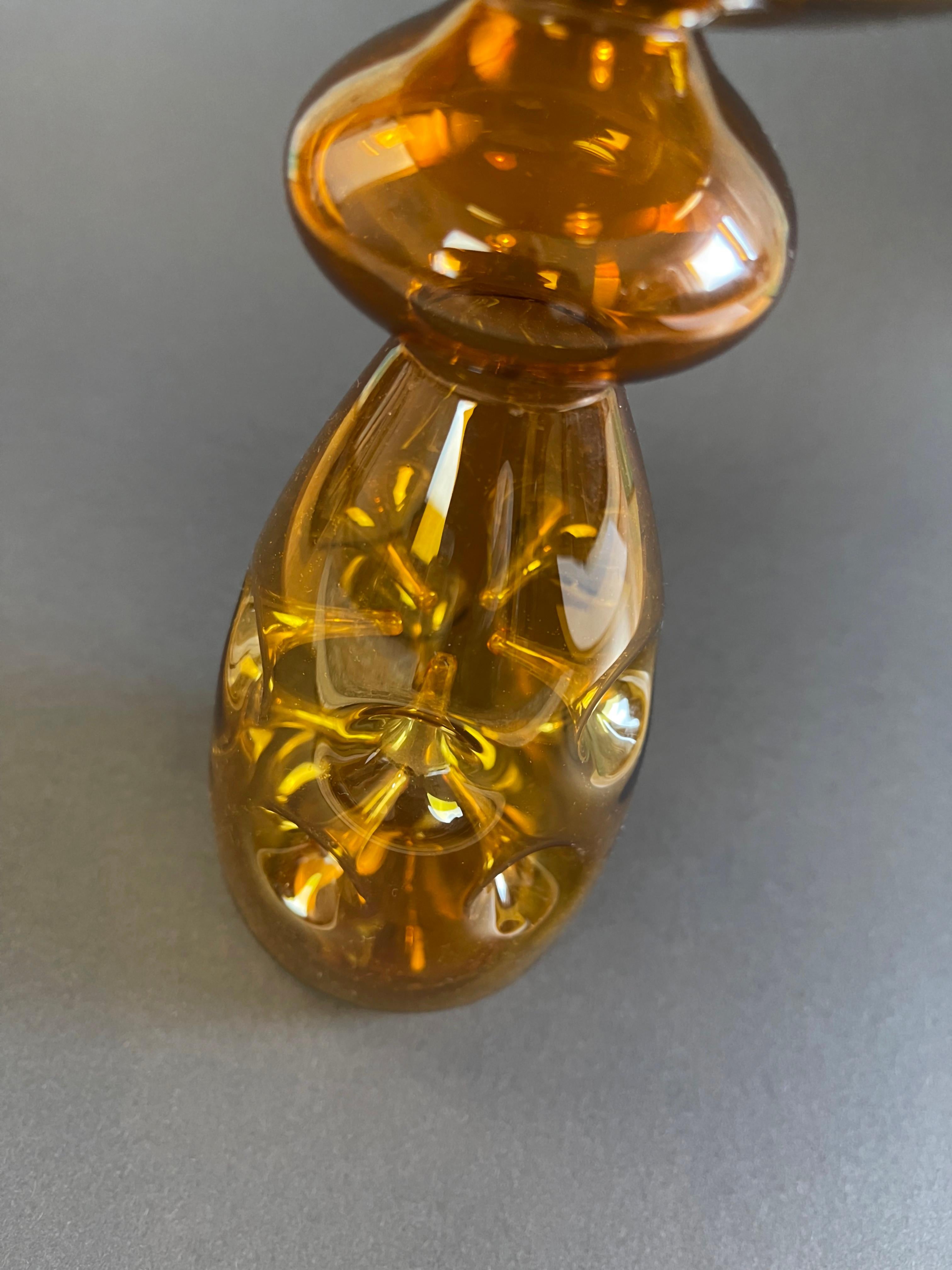 Mid-Century German GDR Amber Art Glass Candlestick 'Grenade' by Albin Schaedel  For Sale 1