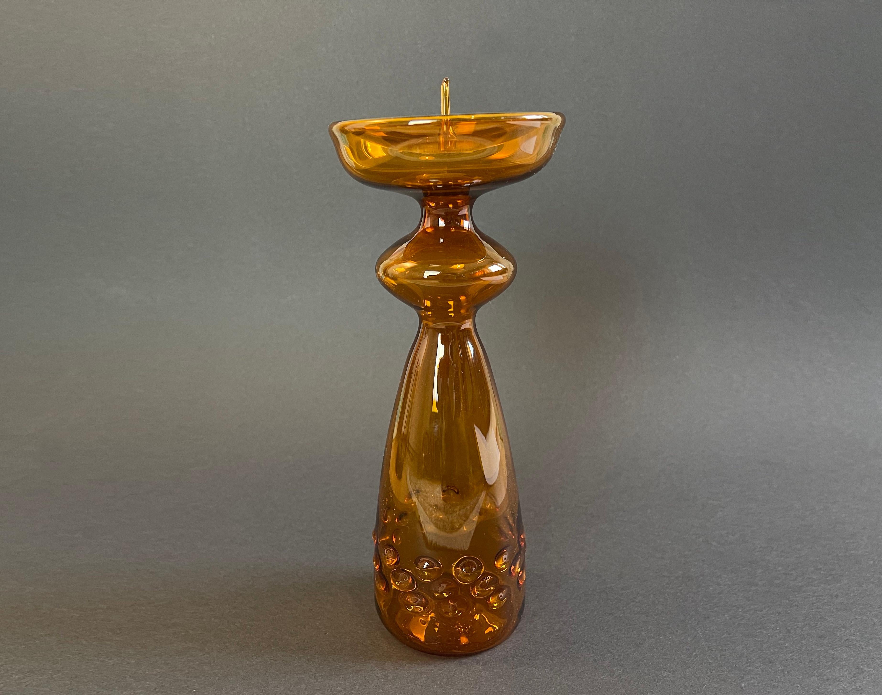 Mid-Century German GDR Amber Art Glass Candlestick 'Grenade' by Albin Schaedel  For Sale 3