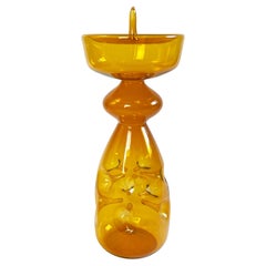Mid-Century German GDR Amber Art Glass Candlestick 'Grenade' by Albin Schaedel 