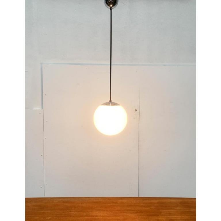 Mid-Century Modern Mid-Century German Glass and Metal Ball Pendant For Sale