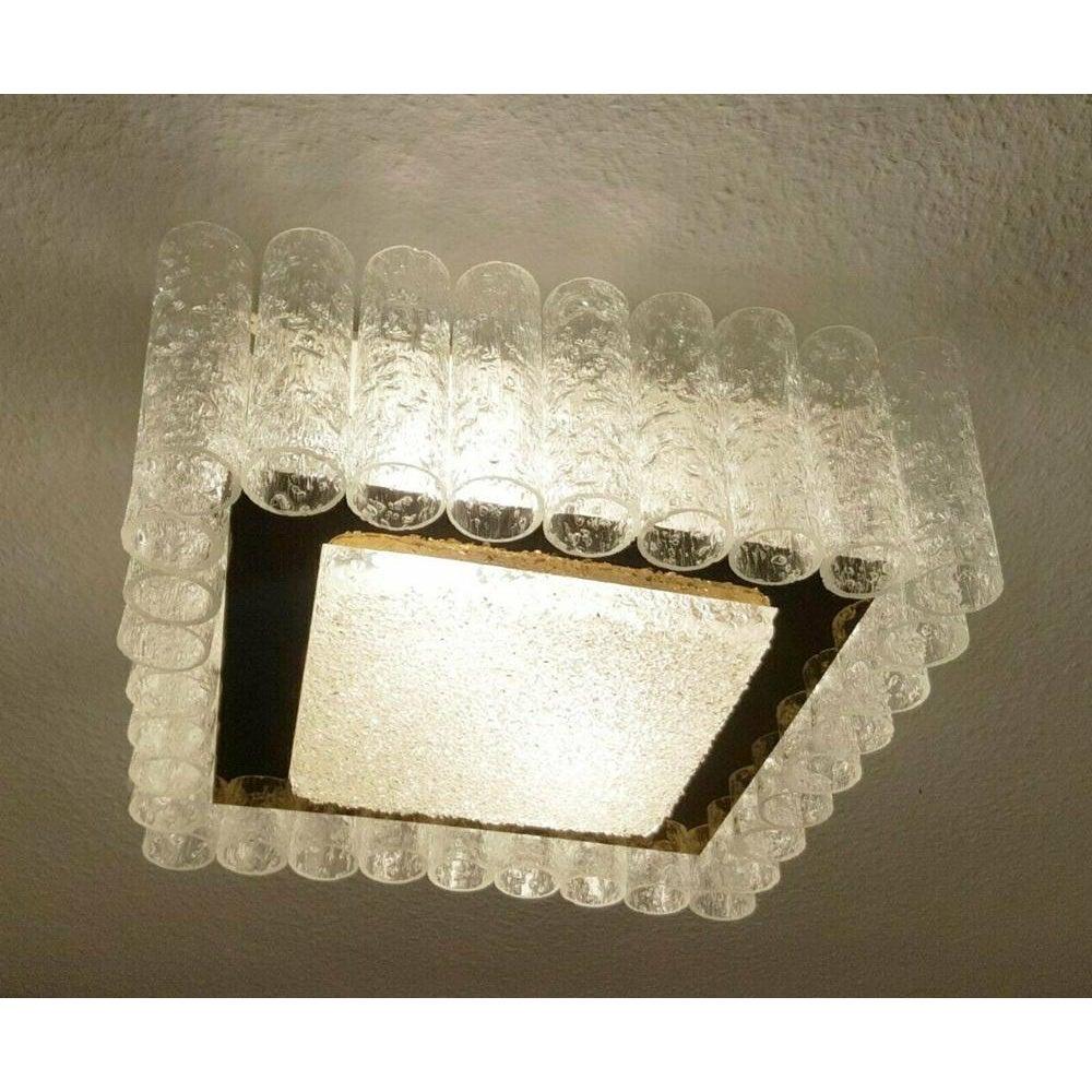 Metallo Lampada da soffitto quadrata in vetro tedesca di metà secolo di Doria Leuchten, anni '60 in vendita
