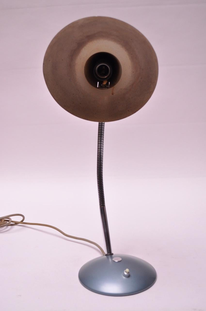 Midcentury German Gooseneck Table Lamp in Metallic Blue by Helo Leuchten For Sale 3
