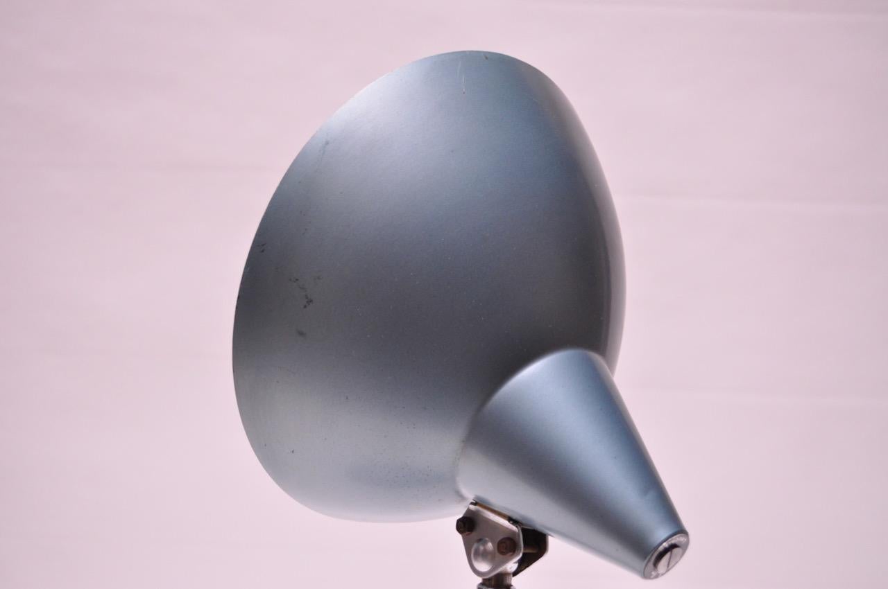 Midcentury German Gooseneck Table Lamp in Metallic Blue by Helo Leuchten For Sale 5